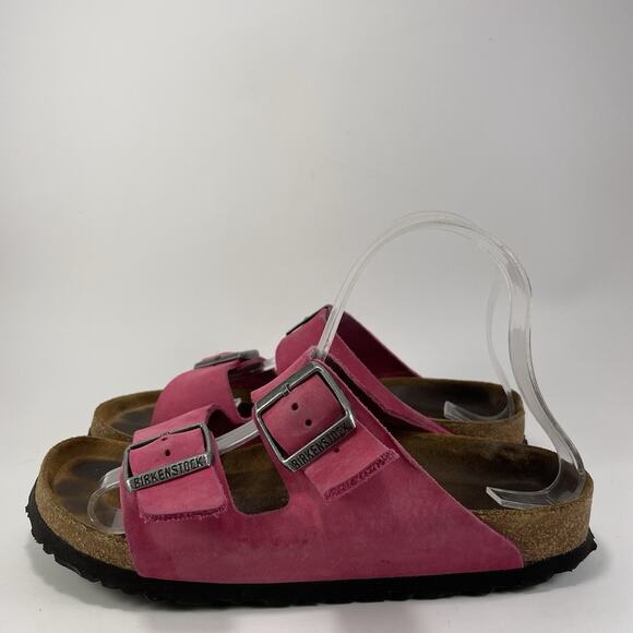 Birkenstock Arizona Sandals Womens Size 38 US 7-7.5 Pink Oiled Leather Soft FB - Picture 3 of 9